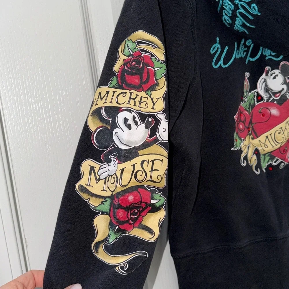 Rare 2000s Disney Mickey Mouse Double Zip Hoodie Rose Embroidery Size large - Picture 4 of 7